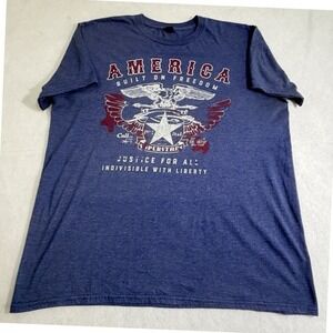 Anvil Men Size XL Blue America Built on Freedom Eagle T Shirt Short Sleeve Tee